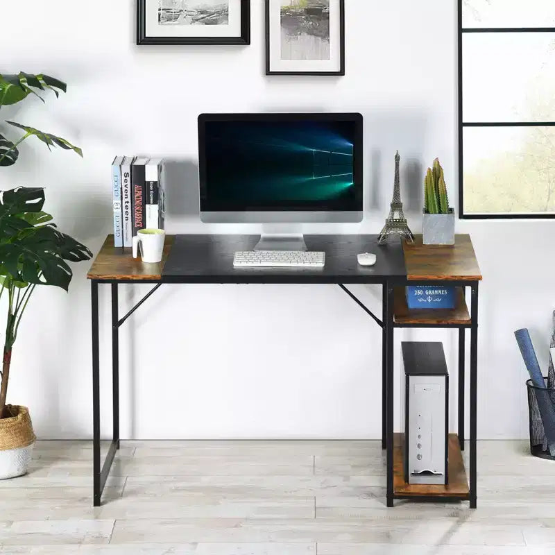 47.2" Industrial Computer Desk with Side Shelves, Gaming Desk with Metal Frame, Home Office Workstation