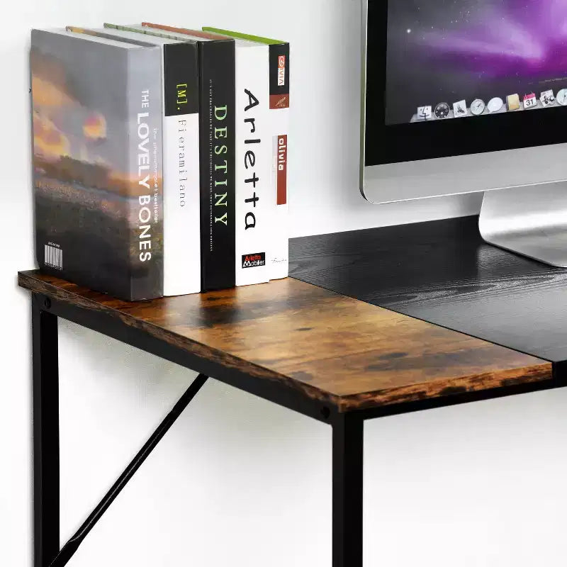 47.2" Industrial Computer Desk with Side Shelves, Gaming Desk with Metal Frame, Home Office Workstation