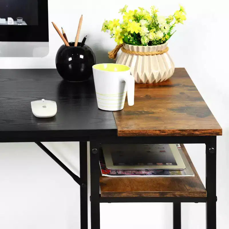 47.2" Industrial Computer Desk with Side Shelves, Gaming Desk with Metal Frame, Home Office Workstation
