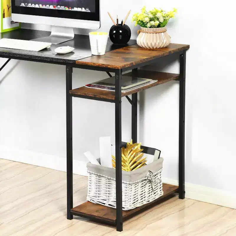 47.2" Industrial Computer Desk with Side Shelves, Gaming Desk with Metal Frame, Home Office Workstation