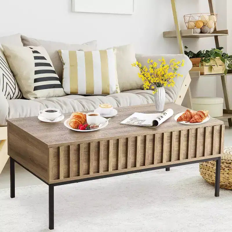Round Coffee Table with Two Drawers Circle Center Table with Storage Farmhouse Coffee Table