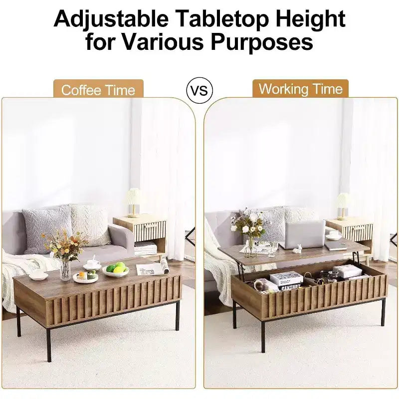 Round Coffee Table with Two Drawers Circle Center Table with Storage Farmhouse Coffee Table