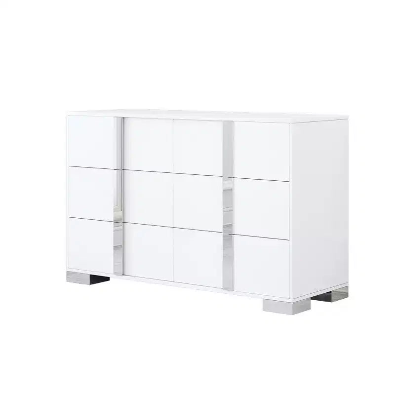 Modern 6-Drawer Dresser with Mirrored Handles and Metal Legs