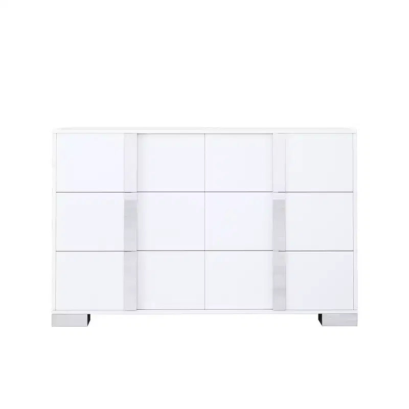 Modern 6-Drawer Dresser with Mirrored Handles and Metal Legs