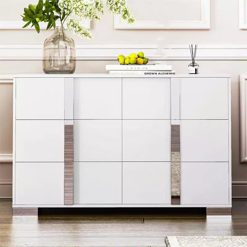 Modern 6-Drawer Dresser with Mirrored Handles and Metal Legs
