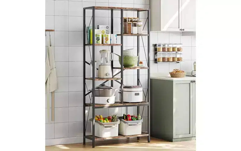 6-Tier Open Bookcase, Rustic Farmhouse Bookshelves with Black Metal Frame