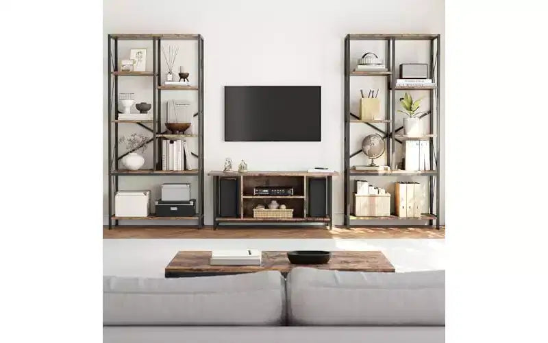 6-Tier Open Bookcase, Rustic Farmhouse Bookshelves with Black Metal Frame
