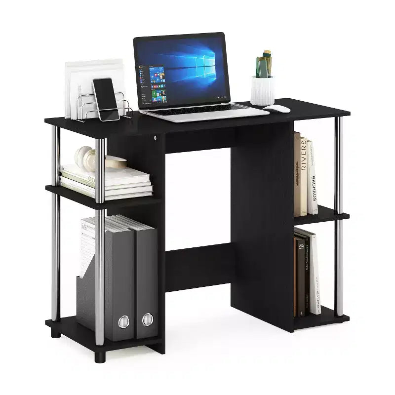 30 in. Paulownia Wood Computer Desk with Hutch Storage, Brown