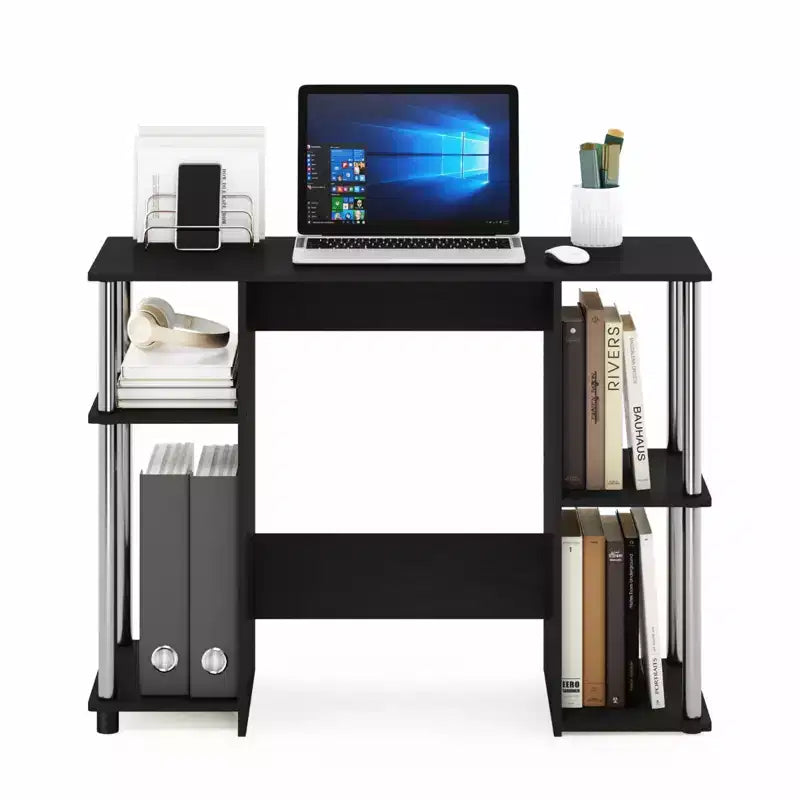 30 in. Paulownia Wood Computer Desk with Hutch Storage, Brown