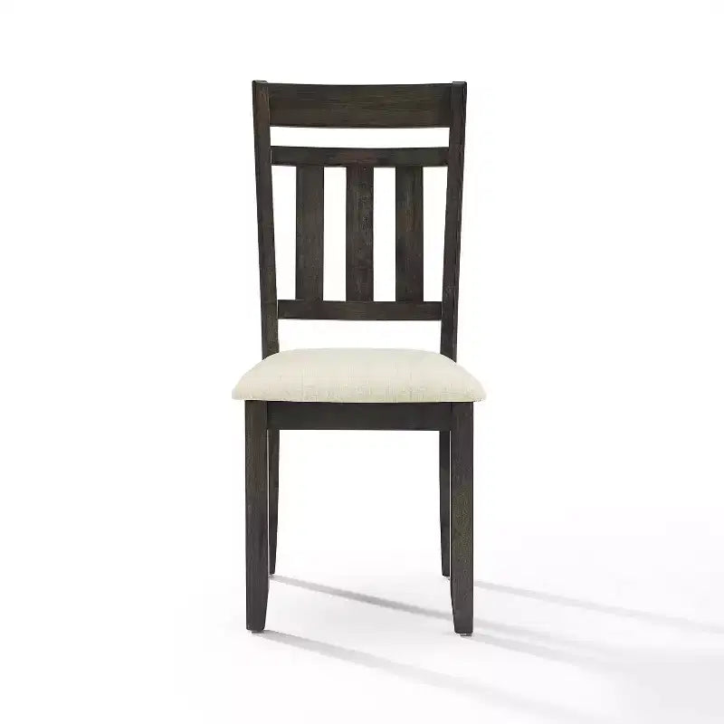Set of 2 Slat Back Dining Chairs, Slate – Upholstered Linen Seat, Rubberwood Frame