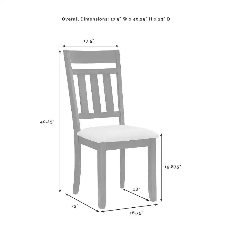 Set of 2 Slat Back Dining Chairs, Slate – Upholstered Linen Seat, Rubberwood Frame