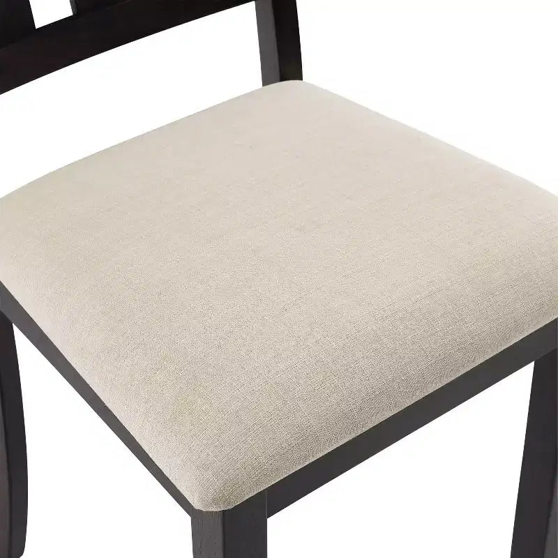 Set of 2 Slat Back Dining Chairs, Slate – Upholstered Linen Seat, Rubberwood Frame
