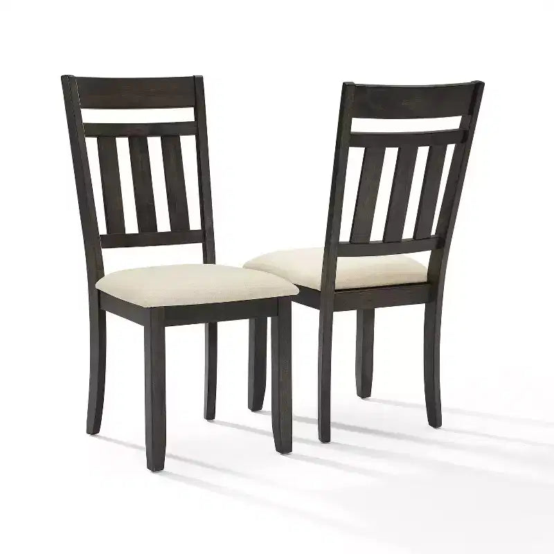 Set of 2 Slat Back Dining Chairs, Slate – Upholstered Linen Seat, Rubberwood Frame