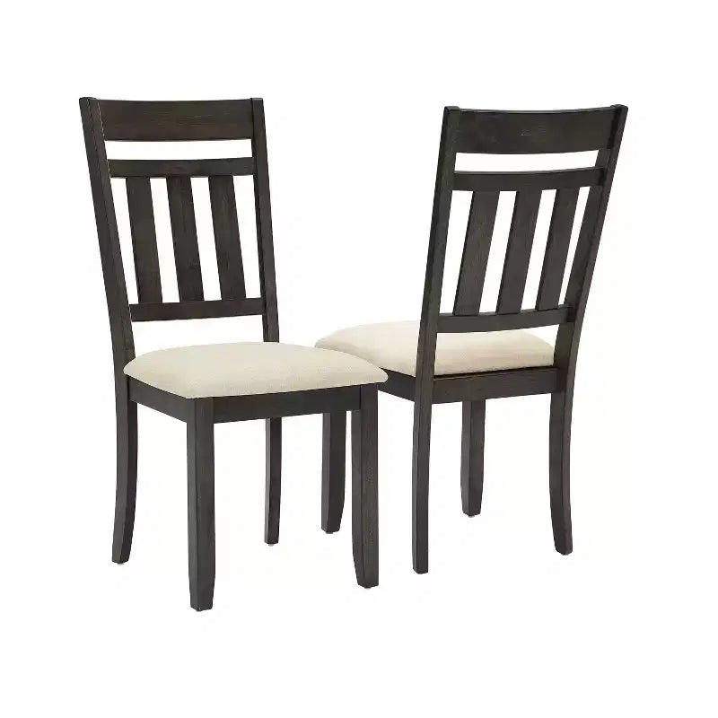 Set of 2 Slat Back Dining Chairs, Slate – Upholstered Linen Seat, Rubberwood Frame