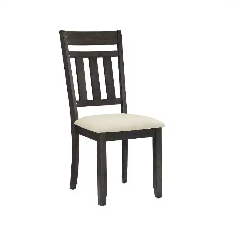 Set of 2 Slat Back Dining Chairs, Slate – Upholstered Linen Seat, Rubberwood Frame