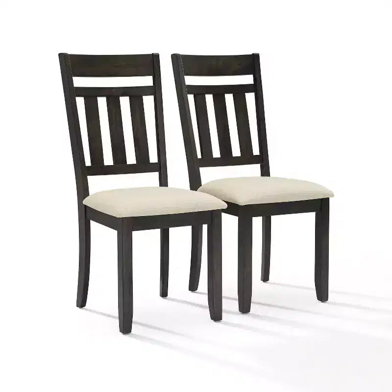 Set of 2 Slat Back Dining Chairs, Slate – Upholstered Linen Seat, Rubberwood Frame