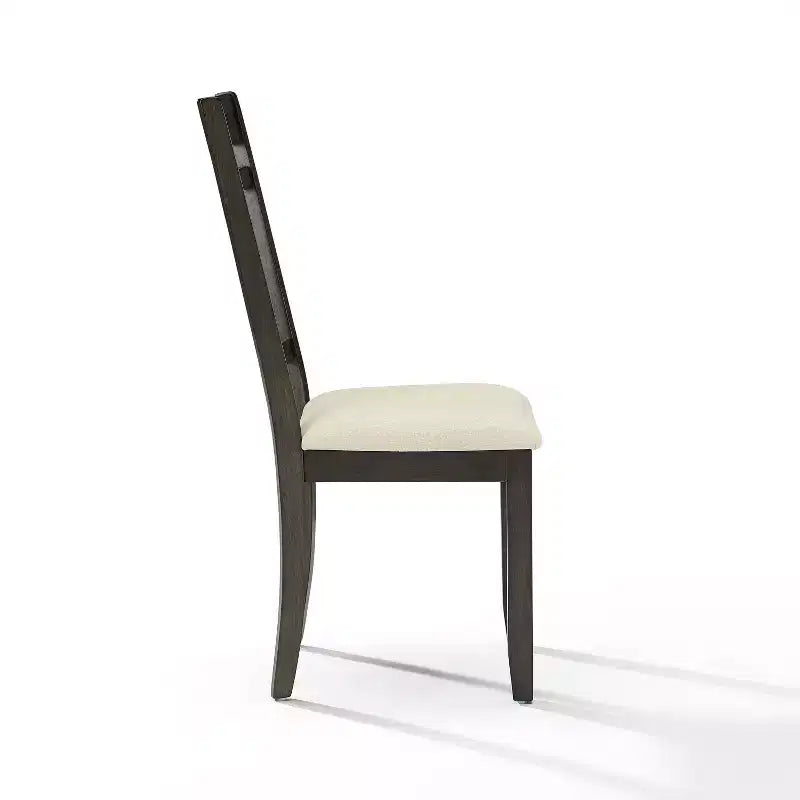 Set of 2 Slat Back Dining Chairs, Slate – Upholstered Linen Seat, Rubberwood Frame