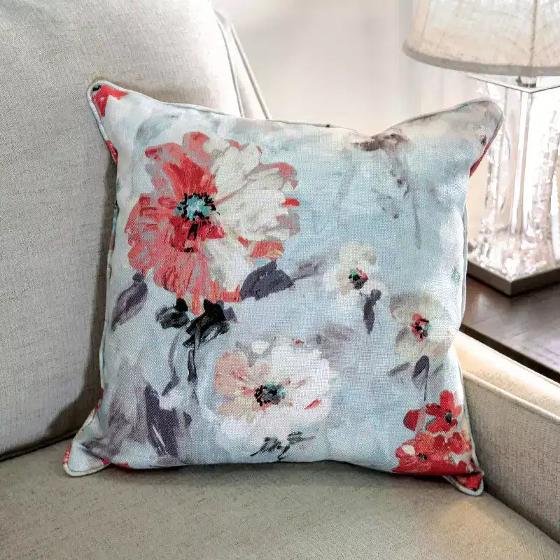 Upholstered Loveseat, Ivory Linen with Removable Cushions and Accent Pillows