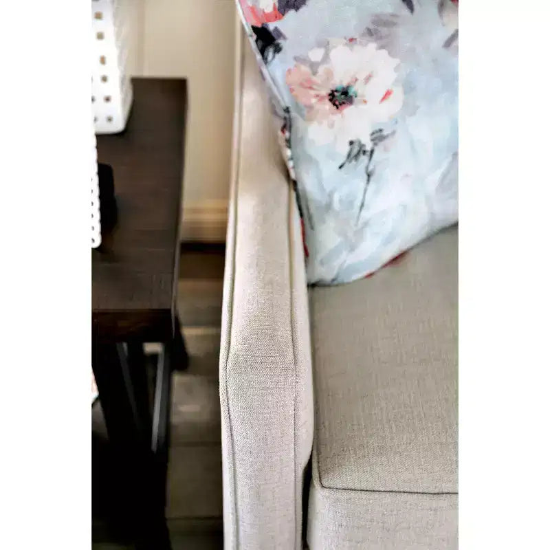 Upholstered Loveseat, Ivory Linen with Removable Cushions and Accent Pillows