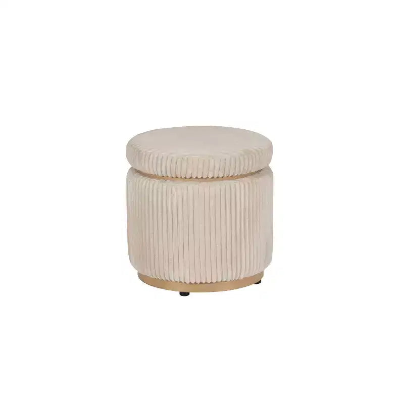 Round Storage Ottoman, Corduroy Cream – Lift-Top with Hidden Storage
