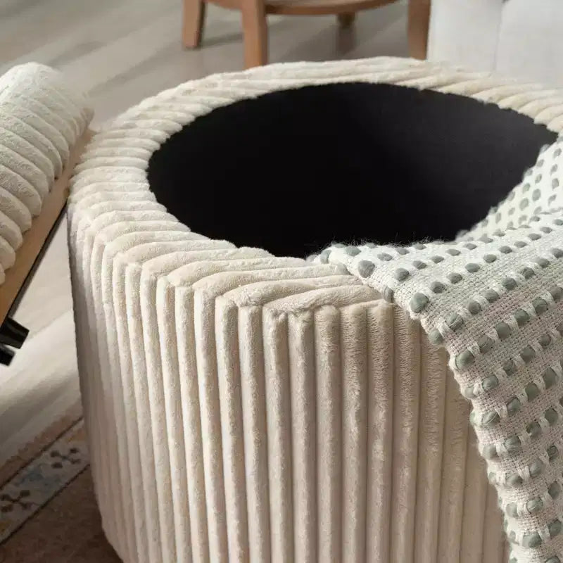 Round Storage Ottoman, Corduroy Cream – Lift-Top with Hidden Storage