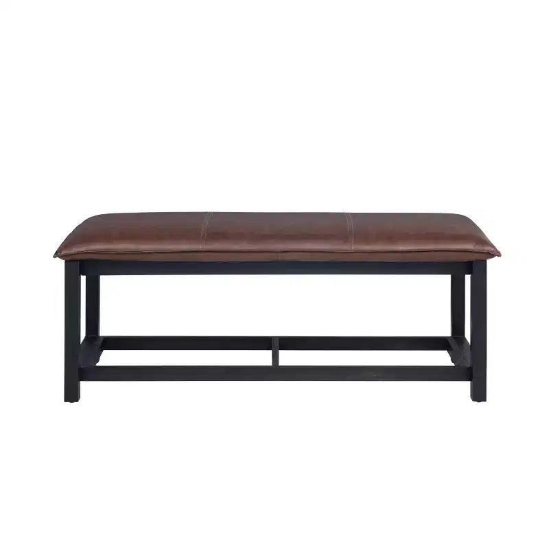 Pillow Top Bench, Chestnut – Solid Acacia Wood, Faux Leather Seat, 400 lb Capacity