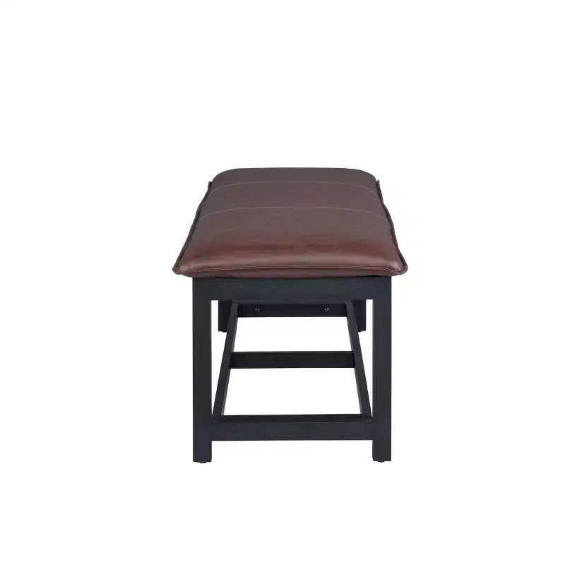 Pillow Top Bench, Chestnut – Solid Acacia Wood, Faux Leather Seat, 400 lb Capacity