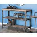 Rustic 3-Tier Console Table, Brown Industrial Style with Fixed Shelves and Wood Frame, Entryway Storage