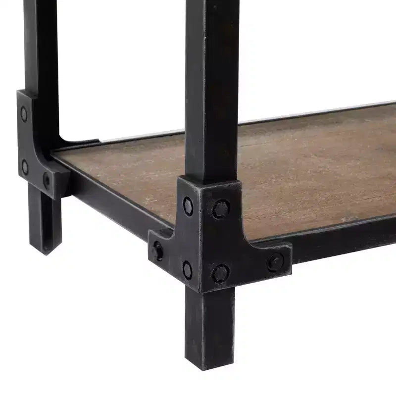 Rustic 3-Tier Console Table, Brown Industrial Style with Fixed Shelves and Wood Frame, Entryway Storage