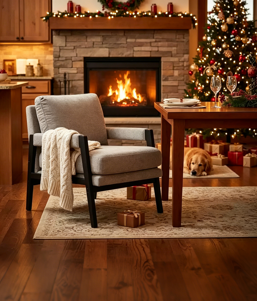 Modern Accent Chair with Soft Chenille Upholstery and Solid Wood Frame