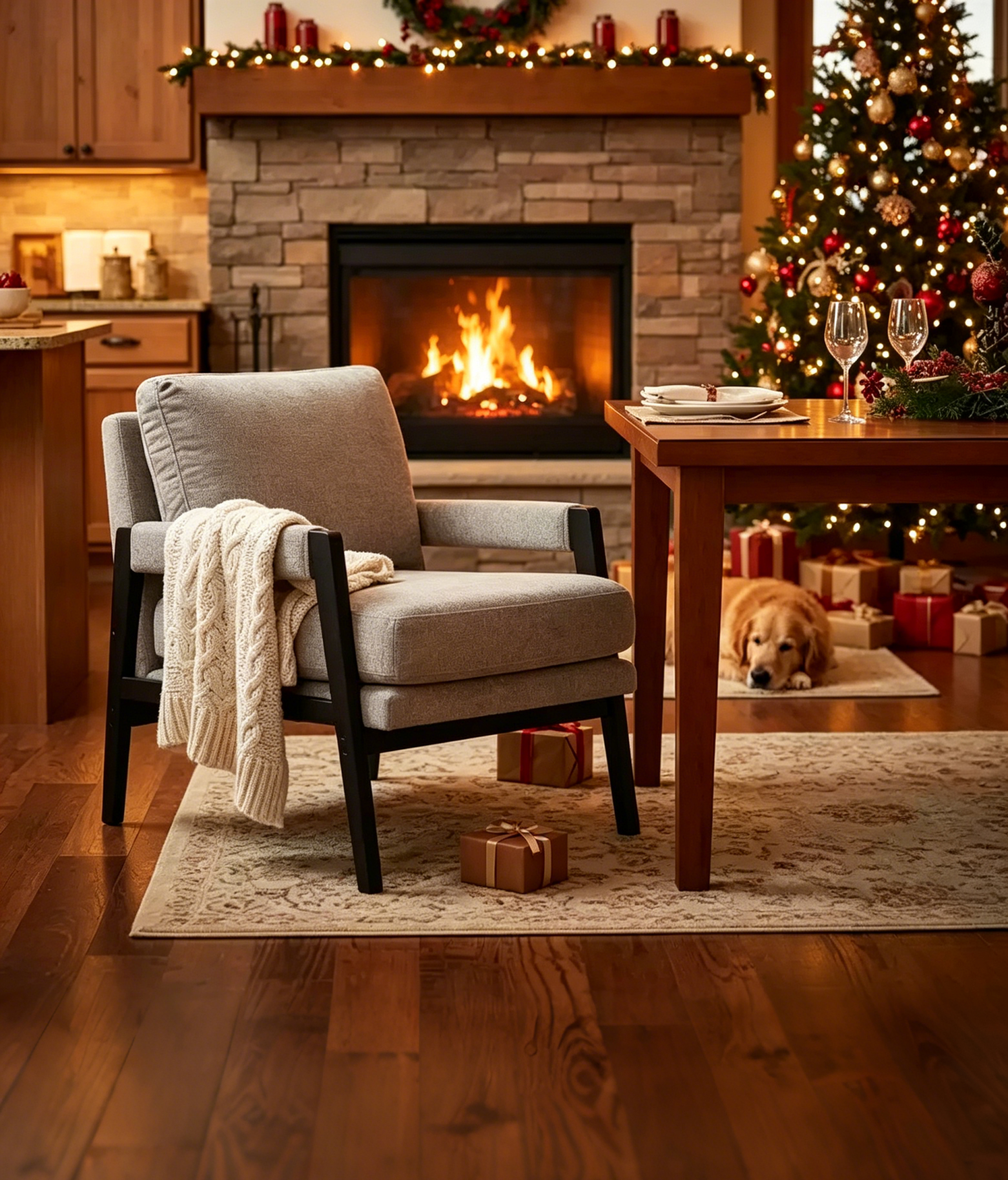Modern Accent Chair with Soft Chenille Upholstery and Solid Wood Frame
