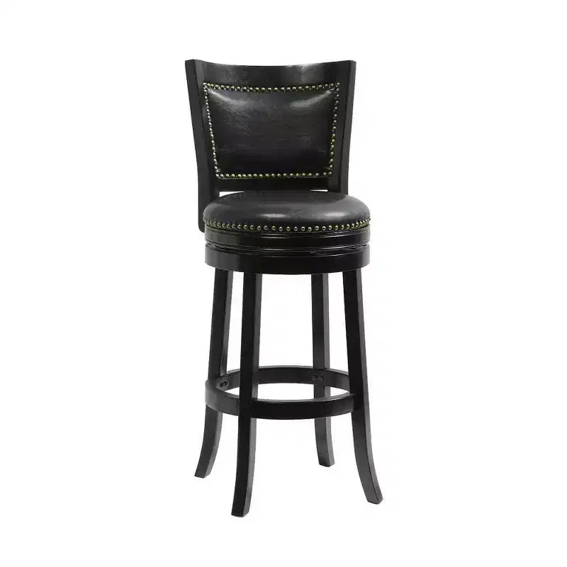 29" Swivel Barstool, Faux Leather Upholstered with Nailhead Trim and Hardwood Frame