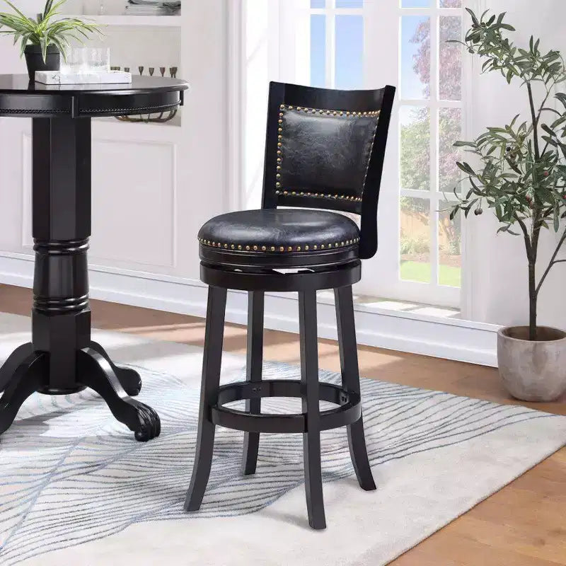 29" Swivel Barstool, Faux Leather Upholstered with Nailhead Trim and Hardwood Frame
