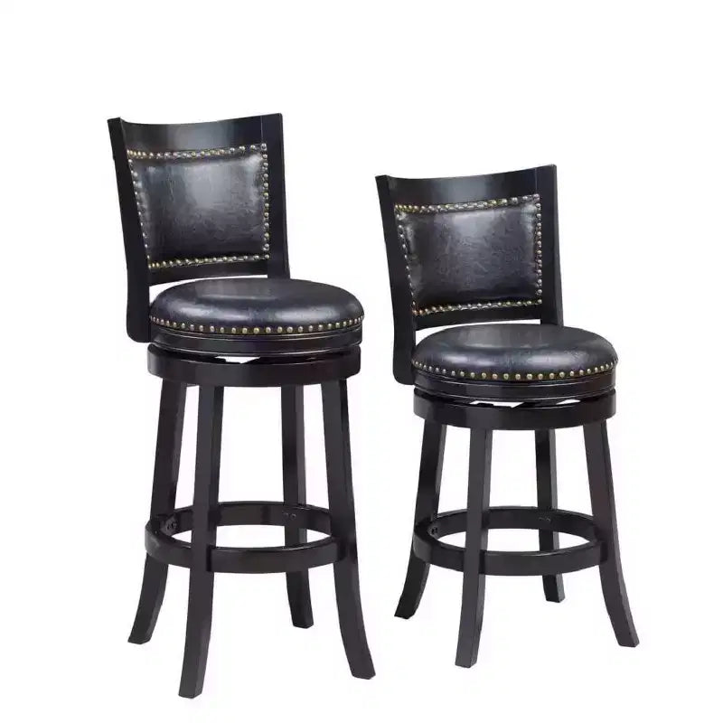 29" Swivel Barstool, Faux Leather Upholstered with Nailhead Trim and Hardwood Frame