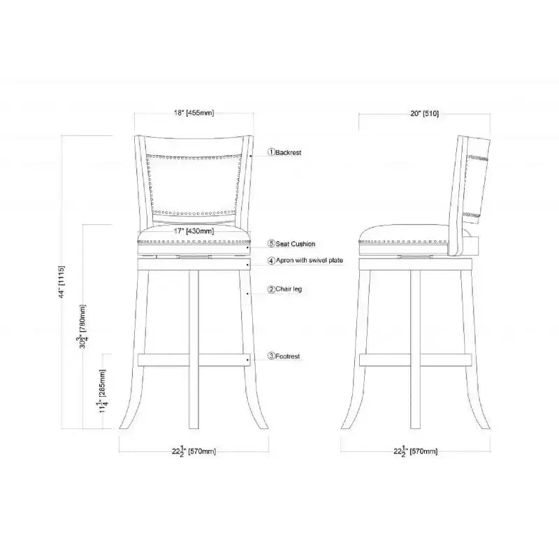 29" Swivel Barstool, Faux Leather Upholstered with Nailhead Trim and Hardwood Frame
