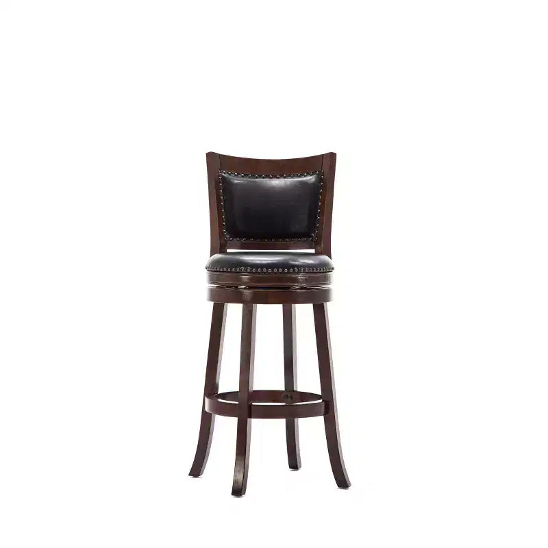 29" Swivel Barstool, Faux Leather Upholstered with Nailhead Trim and Hardwood Frame
