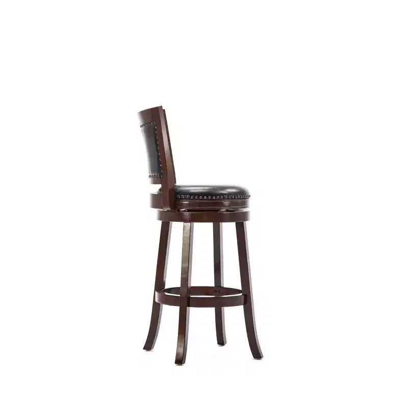 29" Swivel Barstool, Faux Leather Upholstered with Nailhead Trim and Hardwood Frame