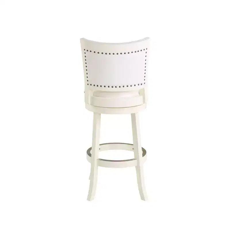 29" Swivel Barstool, Faux Leather Upholstered with Nailhead Trim and Hardwood Frame