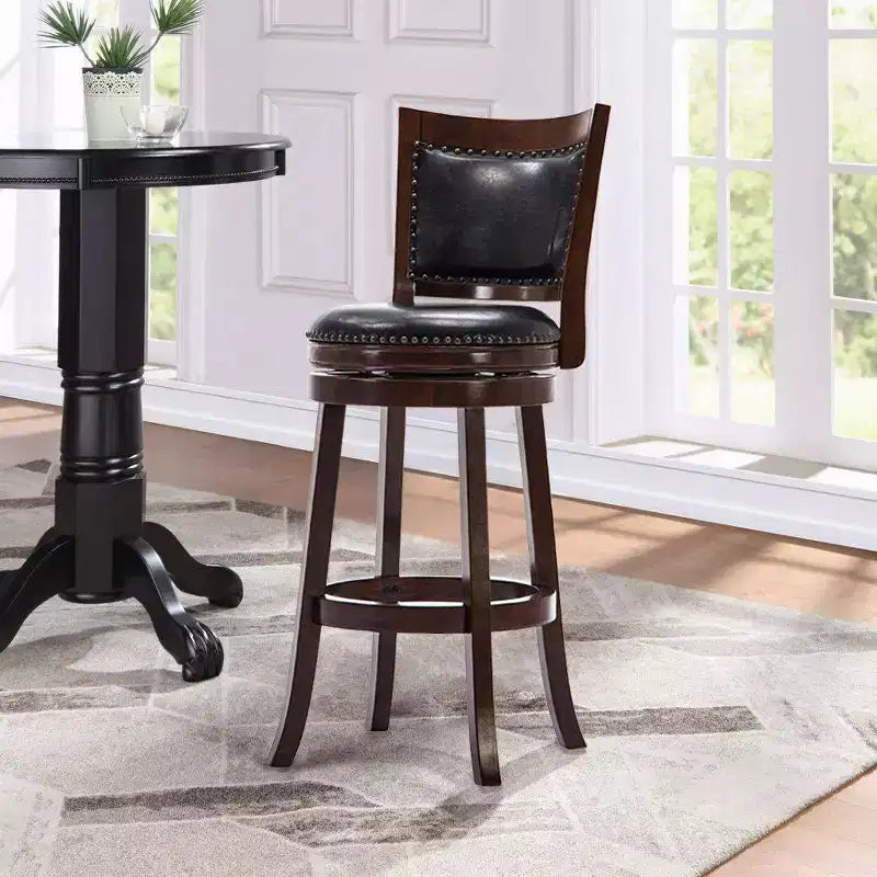 29" Swivel Barstool, Faux Leather Upholstered with Nailhead Trim and Hardwood Frame