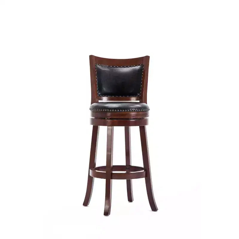 29" Swivel Barstool, Faux Leather Upholstered with Nailhead Trim and Hardwood Frame