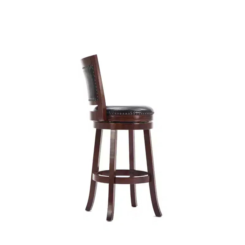 29" Swivel Barstool, Faux Leather Upholstered with Nailhead Trim and Hardwood Frame