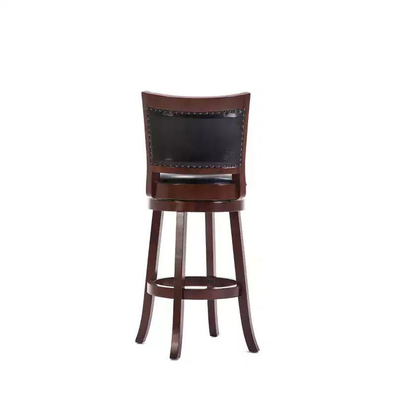 29" Swivel Barstool, Faux Leather Upholstered with Nailhead Trim and Hardwood Frame