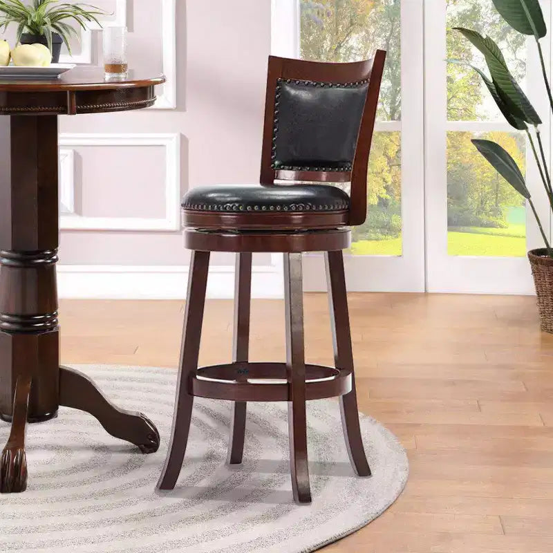 29" Swivel Barstool, Faux Leather Upholstered with Nailhead Trim and Hardwood Frame