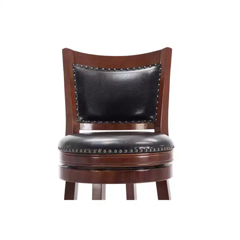 29" Swivel Barstool, Faux Leather Upholstered with Nailhead Trim and Hardwood Frame