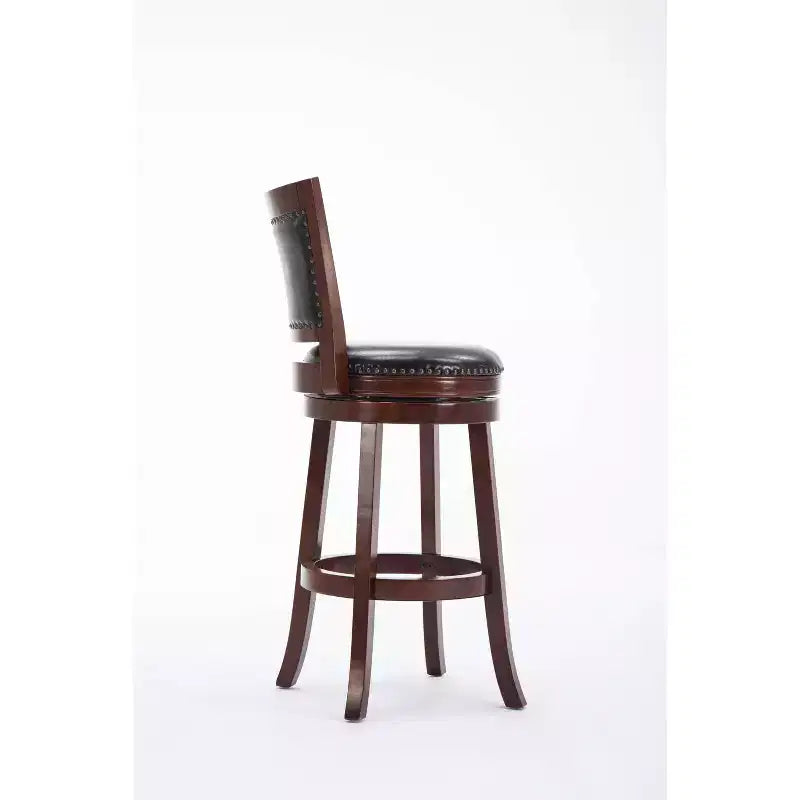 29" Swivel Barstool, Faux Leather Upholstered with Nailhead Trim and Hardwood Frame
