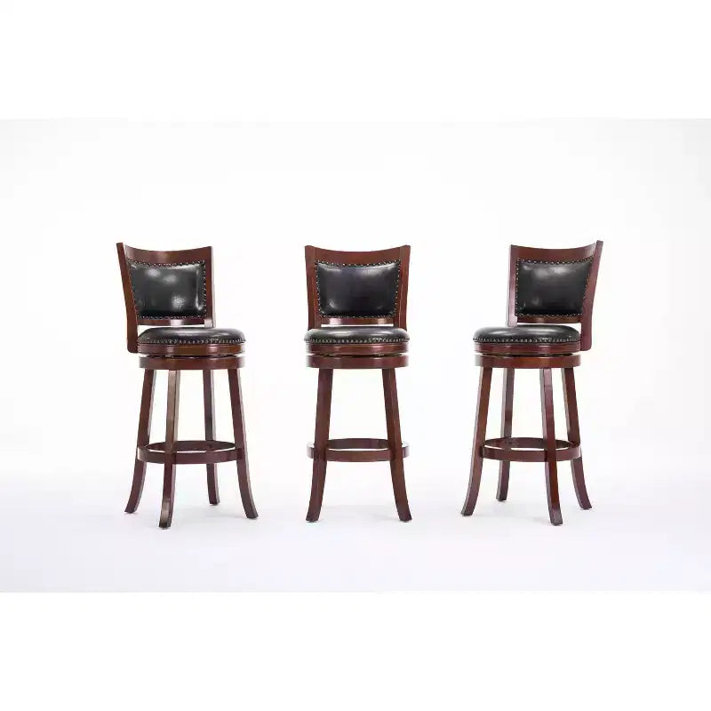 29" Swivel Barstool, Faux Leather Upholstered with Nailhead Trim and Hardwood Frame