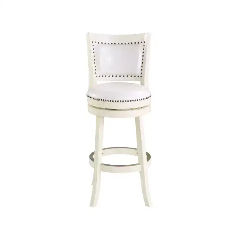 29" Swivel Barstool, Faux Leather Upholstered with Nailhead Trim and Hardwood Frame