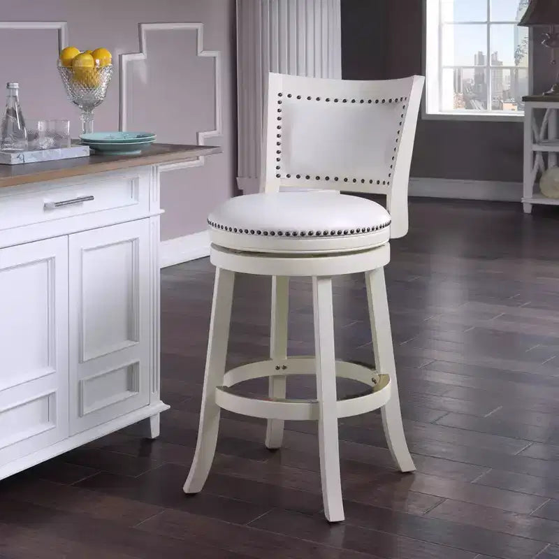29" Swivel Barstool, Faux Leather Upholstered with Nailhead Trim and Hardwood Frame