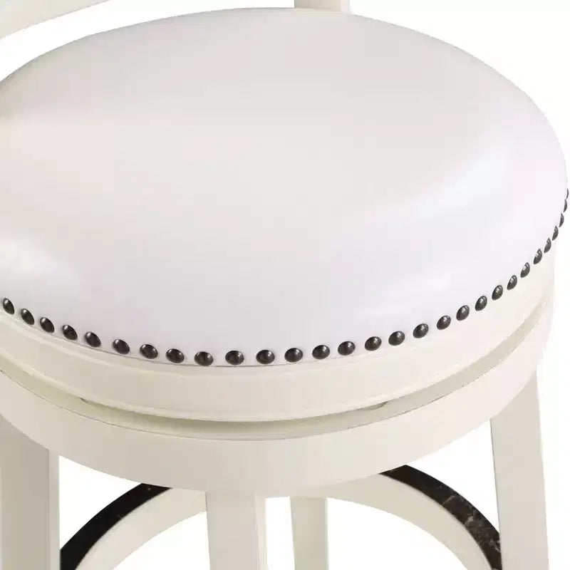 29" Swivel Barstool, Faux Leather Upholstered with Nailhead Trim and Hardwood Frame
