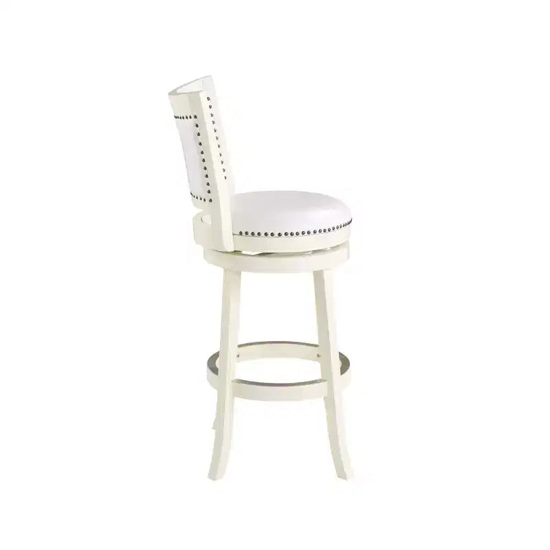 29" Swivel Barstool, Faux Leather Upholstered with Nailhead Trim and Hardwood Frame